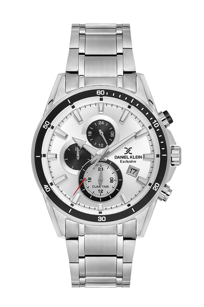 Daniel Klein Silver IP Silver Dual Time Wrist Watch for Men DK.1.14247-1