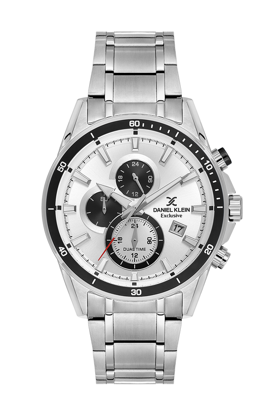 Daniel Klein Silver IP Silver Dual Time Wrist Watch for Men DK.1.14247-1