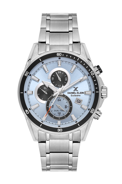 Daniel Klein Blue IP Silver Dual Time Wrist Watch for Men DK.1.14247-5
