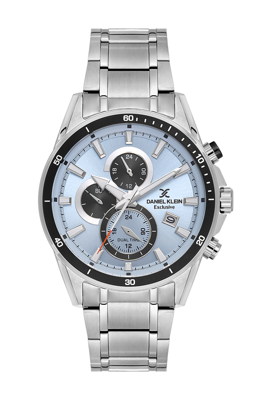 Daniel Klein Blue IP Silver Dual Time Wrist Watch for Men DK.1.14247-5