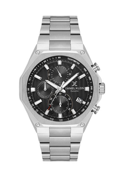 Daniel Klein Black IP Silver Multifunction Wrist Watch for Men DK.1.14257-1