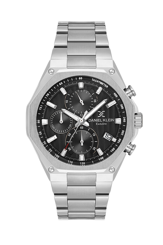 Daniel Klein Black IP Silver Multifunction Wrist Watch for Men DK.1.14257-1