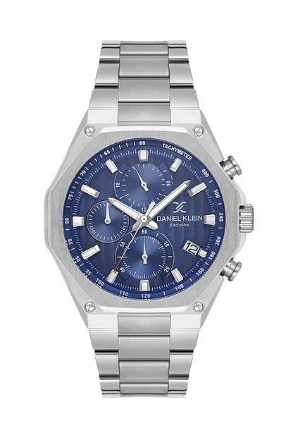 Daniel Klein Dark Blue IP Silver Multifunction Wrist Watch for Men DK.1.14257-2