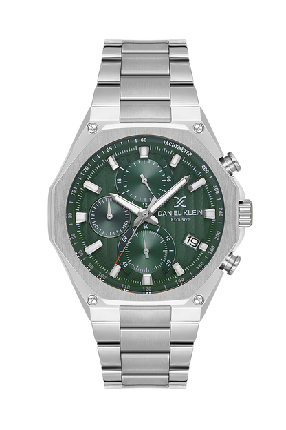 Daniel Klein Dark Green IP Silver Multifunction Wrist Watch for Men DK.1.14257-3