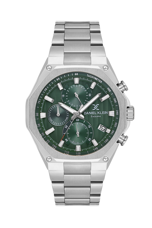 Daniel Klein Dark Green IP Silver Multifunction Wrist Watch for Men DK.1.14257-3