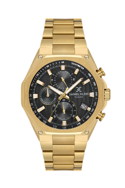 Daniel Klein Black IP Gold Multifunction Wrist Watch for Men DK.1.14257-5
