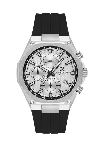 Daniel Klein Silver IP Silver Silicone Multifunction Watch for Men DK.1.14258-1