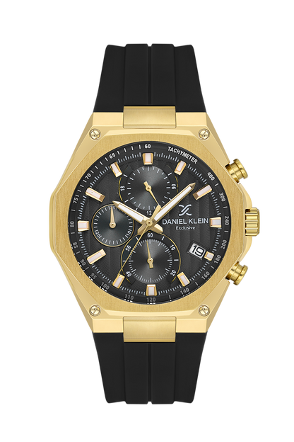 Daniel Klein Black IP Gold Silicone Multifunction Watch for Men DK.1.14258-5