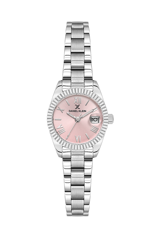 Daniel Klein Pink IP Silver Date Wrist Watch for Women DK.1.14276-2