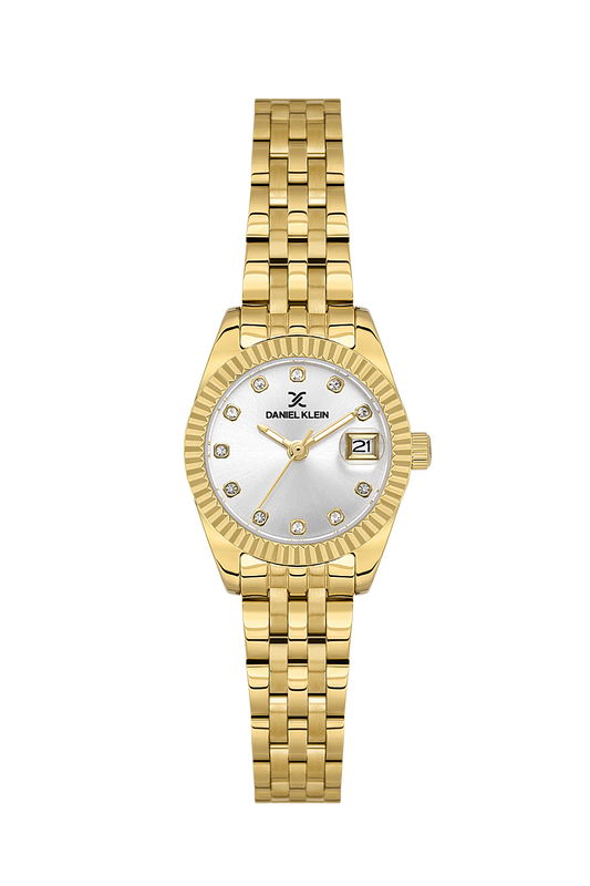 Daniel Klein Silver IP Gold Date Wrist Watch for Women DK.1.14276-5