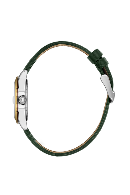 Daniel Klein Green IP Silver Gold Leather Date Watch for Women DK.6.14184-4