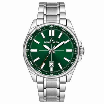 Daniel Klein Dark Green IP Silver Date Wrist Watch for Men DK.6.14202-4