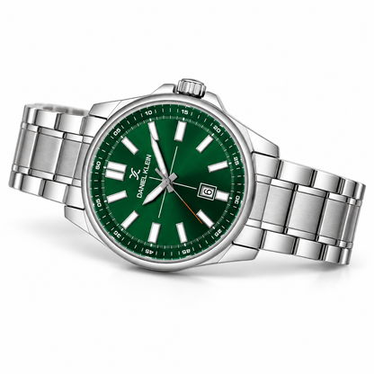 Daniel Klein Dark Green IP Silver Date Wrist Watch for Men DK.6.14202-4