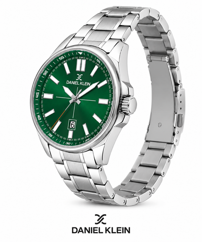 Daniel Klein Dark Green IP Silver Date Wrist Watch for Men DK.6.14202-4