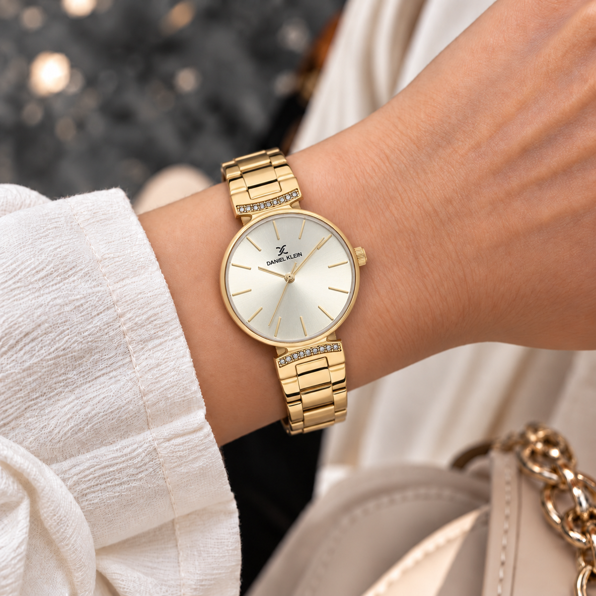 Daniel Klein Premium Ladies Light Champagne Sunray Dial Watch – DK.1.14301-3