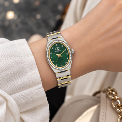 Unique Ladies Dark Green Two-Tone Stainless Steel Analog Watch 24×31mm | Stone Dial | SB.1.10686-5