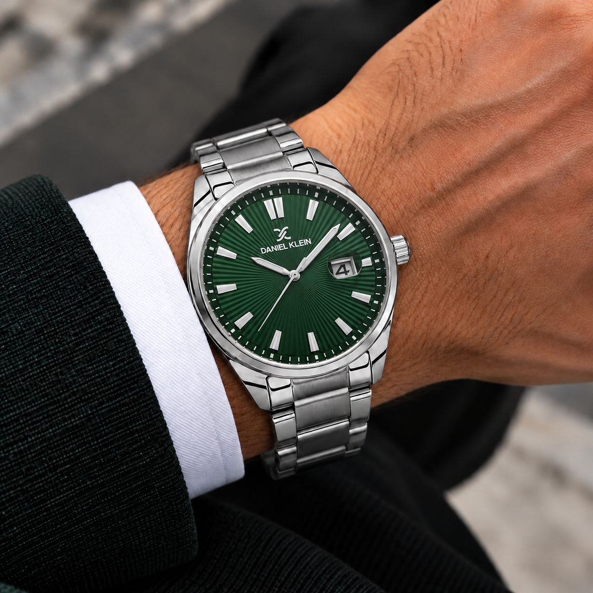 Daniel Klein Premium Gents Dark Green Emboss Index Watch – DK.1.14334-4
