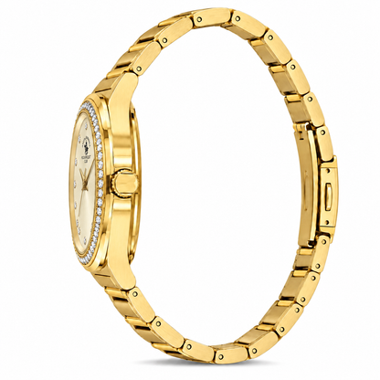 Unique Ladies Gold Gold-Tone Stainless Steel Analog Watch 24×31mm | Stone Dial | SB.1.10686-3