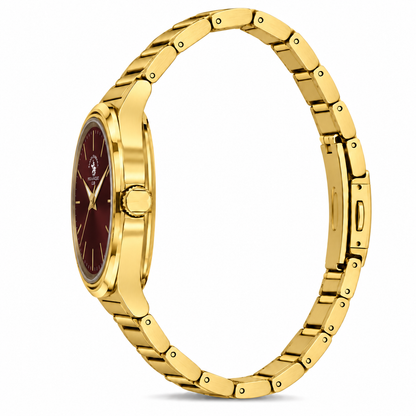 Ladies Fashion Watch – Burgundy Gold Chain (SB.8.10012-4)