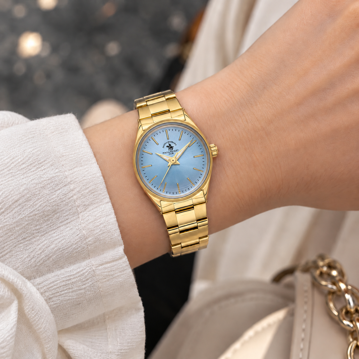 Ladies Fashion Watch – Light Blue Gold Chain (SB.8.10012-5)