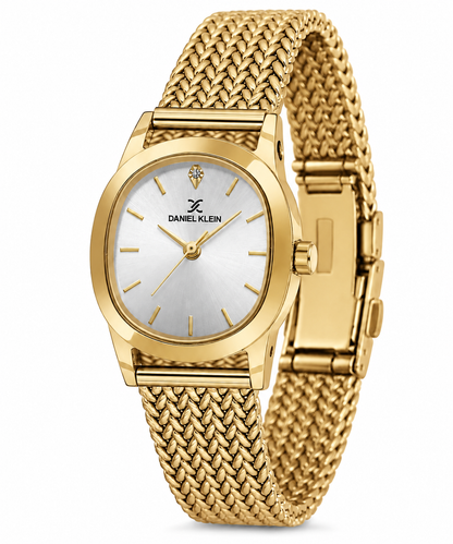Daniel Klein Premium Ladies Silver Sunray Stone Index Mesh Watch – DK.1.14328-3