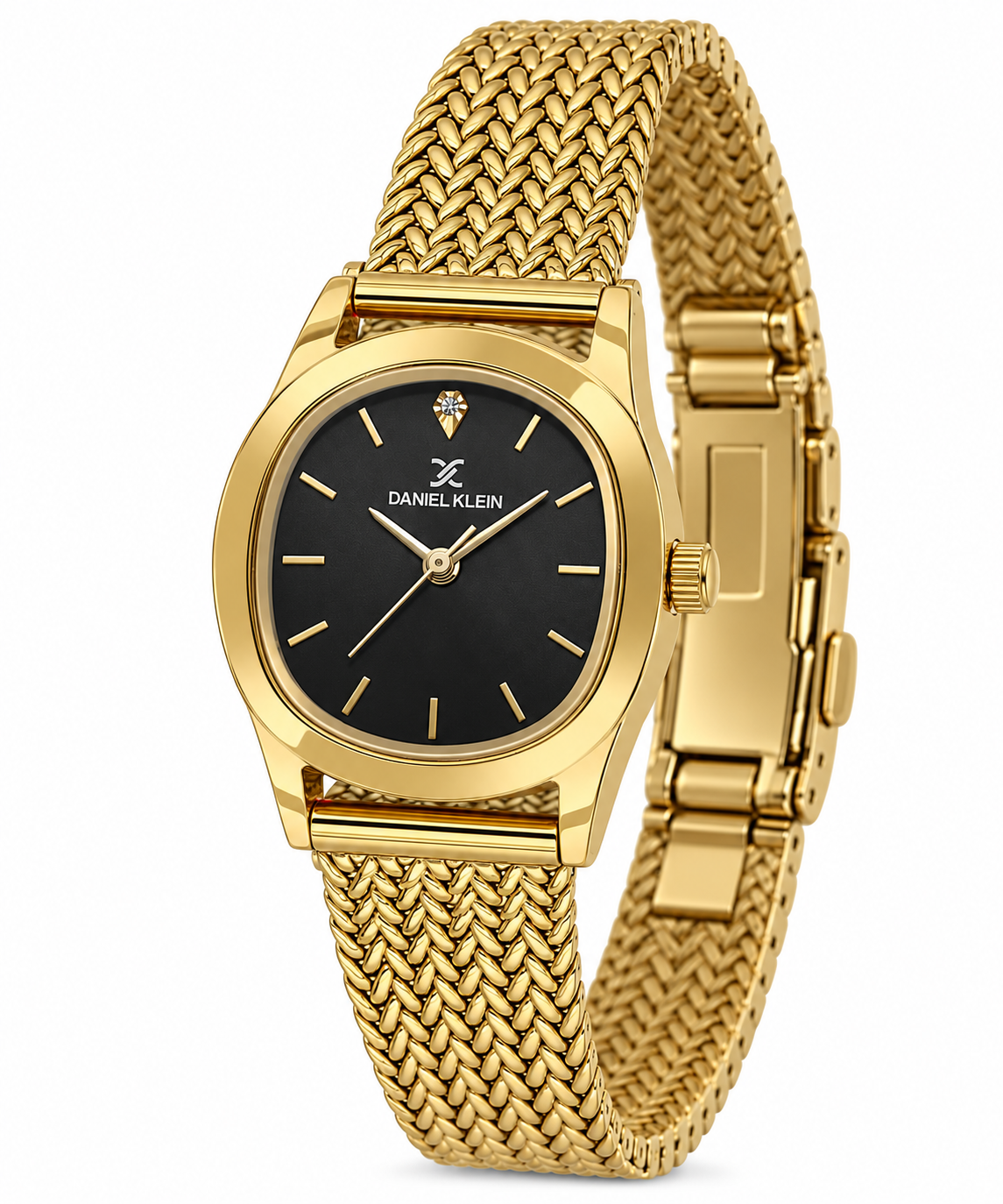 Daniel Klein Premium Ladies Gun Black Sunray Stone Index Mesh Watch – DK.1.14328-5