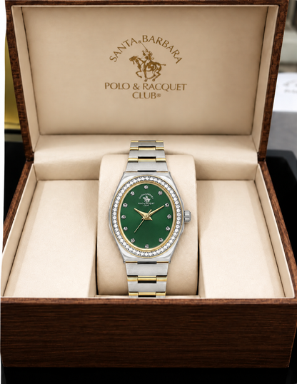 Unique Ladies Dark Green Two-Tone Stainless Steel Analog Watch 24×31mm | Stone Dial | SB.1.10686-5