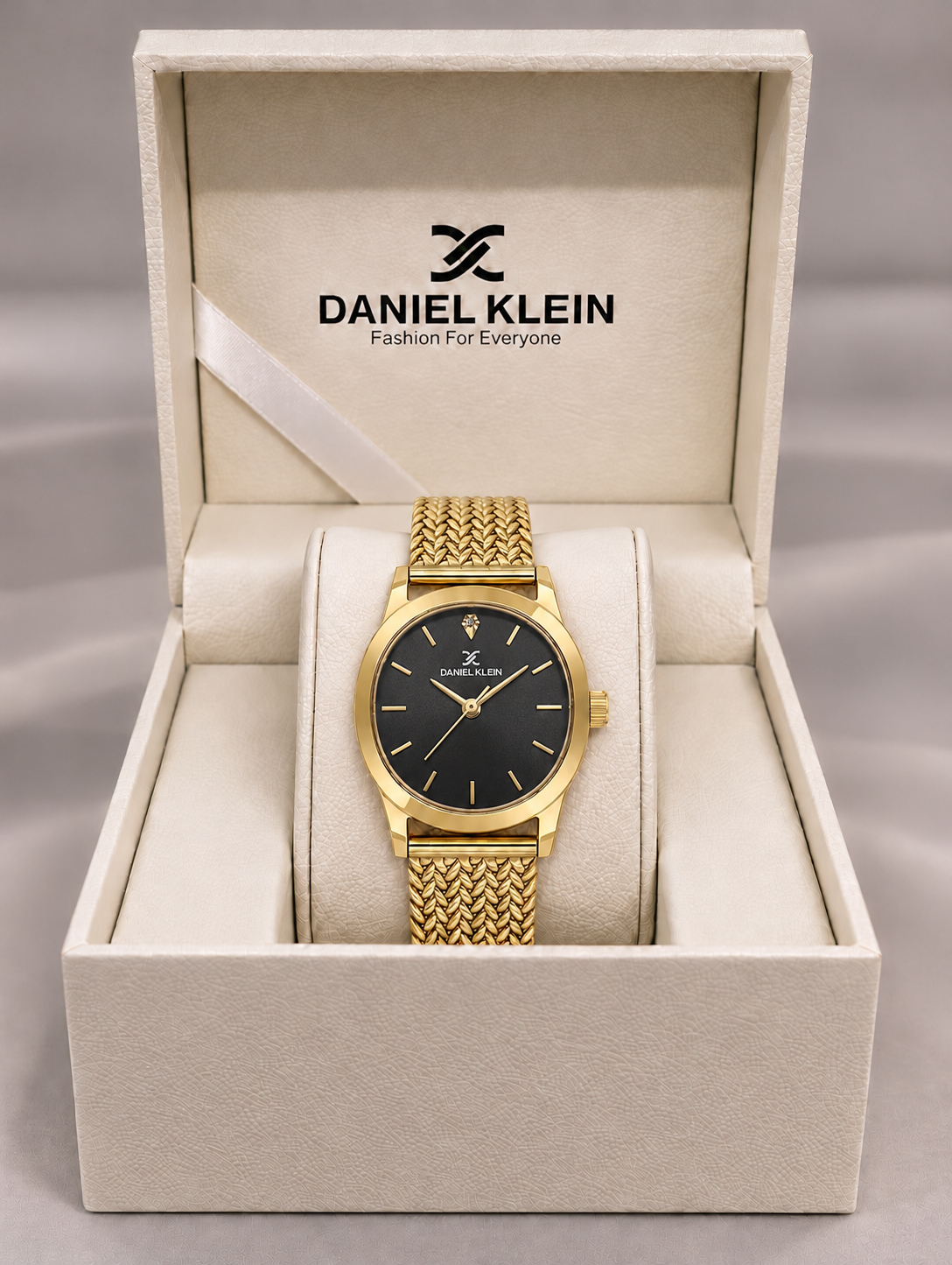 Daniel Klein Premium Ladies Gun Black Sunray Stone Index Mesh Watch – DK.1.14328-5