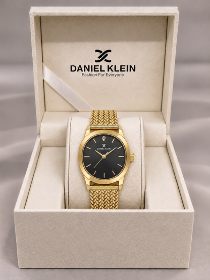 Daniel Klein Premium Ladies Gun Black Sunray Stone Index Mesh Watch – DK.1.14328-5
