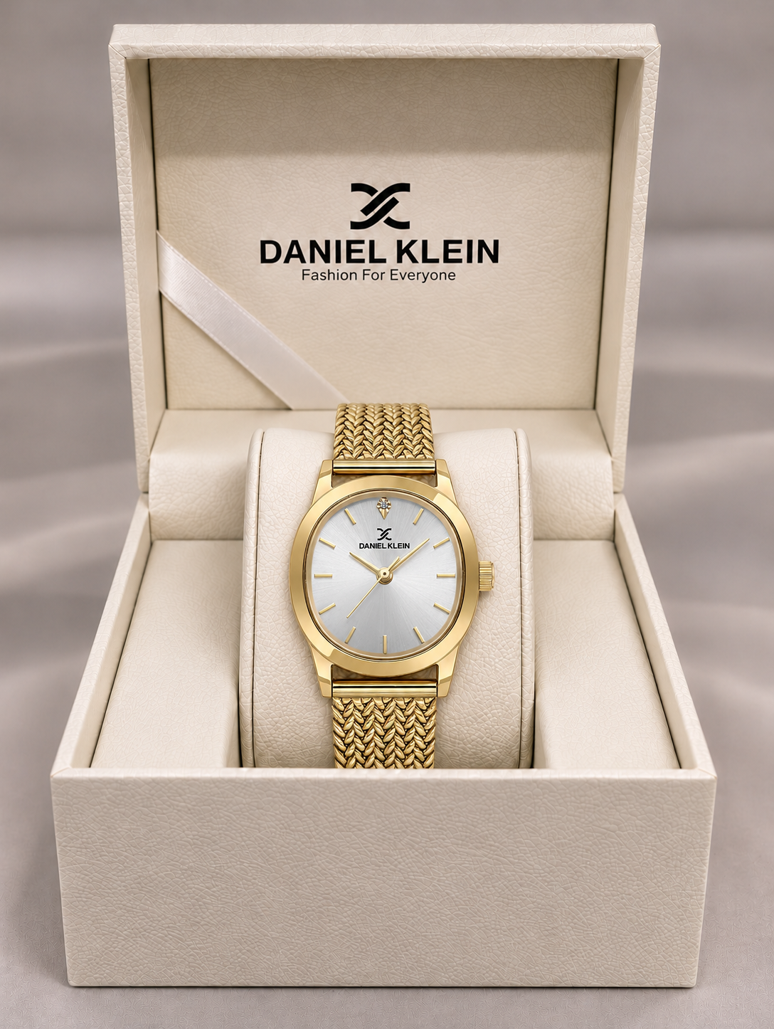 Daniel Klein Premium Ladies Silver Sunray Stone Index Mesh Watch – DK.1.14328-3