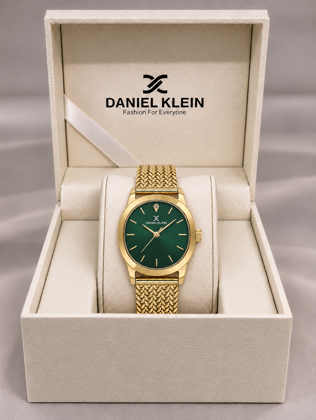 Daniel Klein Premium Ladies Dark Green Sunray Stone Index Mesh Watch – DK.1.14328-4
