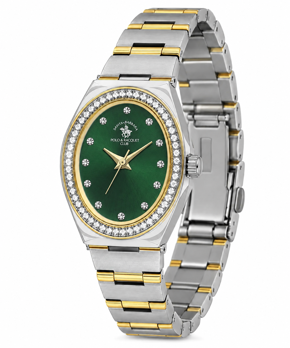 Unique Ladies Dark Green Two-Tone Stainless Steel Analog Watch 24×31mm | Stone Dial | SB.1.10686-5