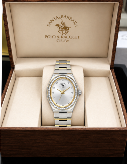 Unique Ladies Silver Two-Tone Stainless Steel Analog Watch 24×31mm | Stone Dial | SB.1.10686-4