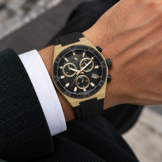 Chronograph Gents Watch – Black IP Black Gold Strap (SB.1.10659-3)