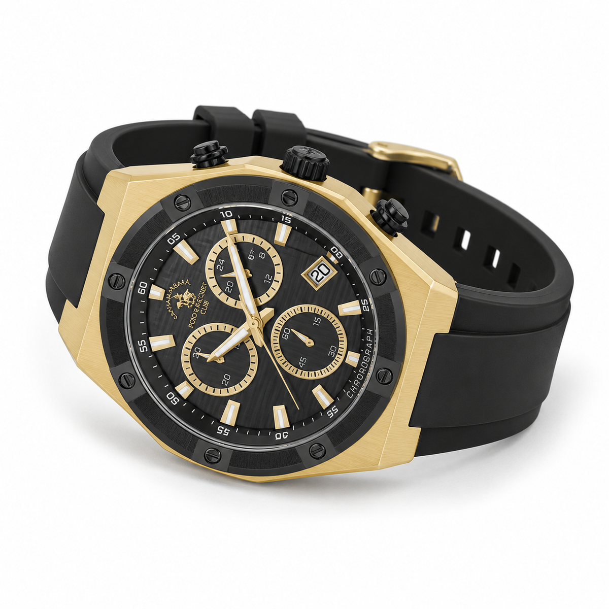 Chronograph Gents Watch – Black IP Black Gold Strap (SB.1.10659-3)