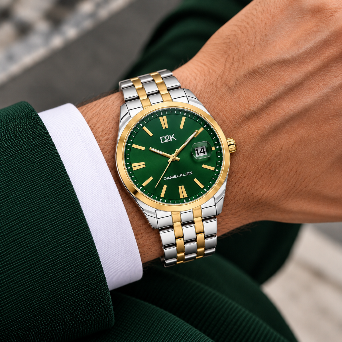 Daniel Klein D2K Gents Dark Green Two-Tone Watch – DK.1.14461-6