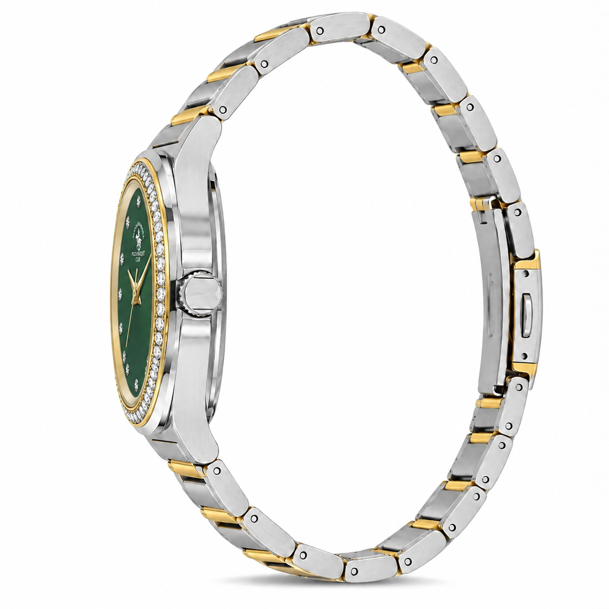 Unique Ladies Dark Green Two-Tone Stainless Steel Analog Watch 24×31mm | Stone Dial | SB.1.10686-5