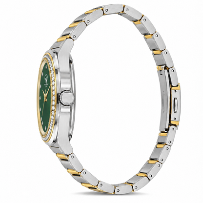 Unique Ladies Dark Green Two-Tone Stainless Steel Analog Watch 24×31mm | Stone Dial | SB.1.10686-5